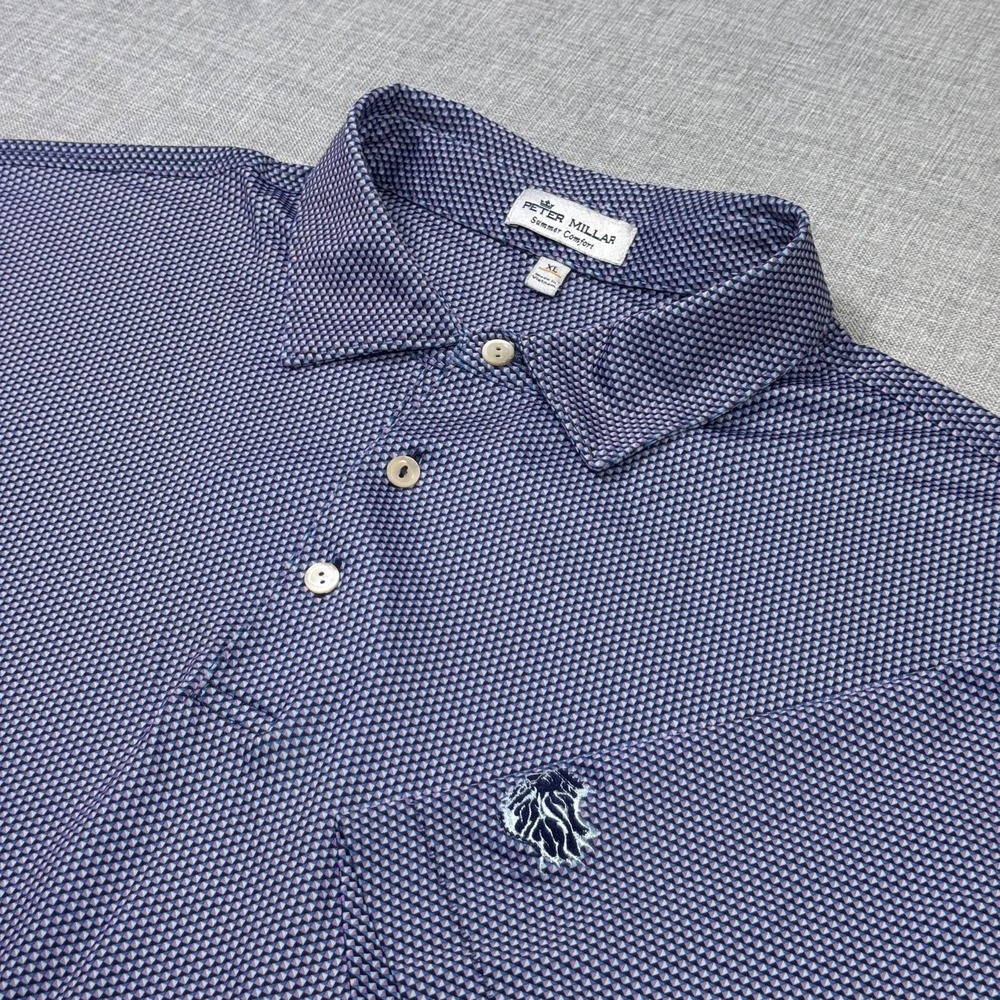 Peter Millar Summer Comfort Golf Polo Shirt Mens XL Blue Geometric Polyester